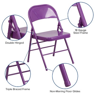 Impulsive Purple Metal Folding Chairs Set of 4