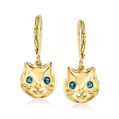 Ross-Simons 0.20 ct. t.w. London Blue Topaz Cat Drop Earrings in 18kt Gold Over Sterling