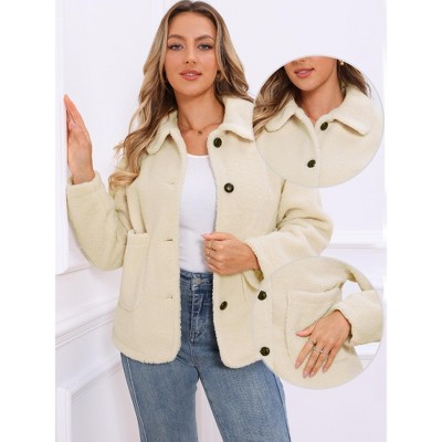 INSPIRE CHIC Women's Faux Fur Peter Pan Collar Button Down Winter Warm Fuzzy Coat Large Beige — фото 2