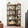 VEVOR 5 Tier Corner Bookshelf with 4 Hooks, 65.4" Tall Corner Bookcase with Heavy Duty Metal Frame & Wooden Shelves, Brown - 2 of 4