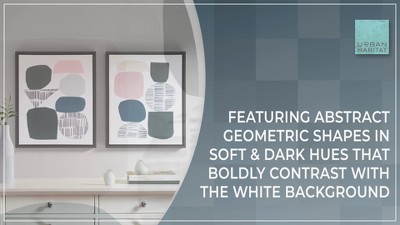 Set of 2 Gray and Pink Abstract Geometric Framed Canvas Wall Art