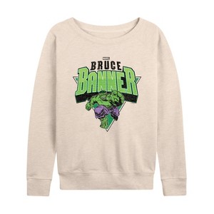 Women's - Marvel - Hulk Bruce Banner Lightweight French Terry Wide Neck Long Sleeve Shirt - 1 of 4