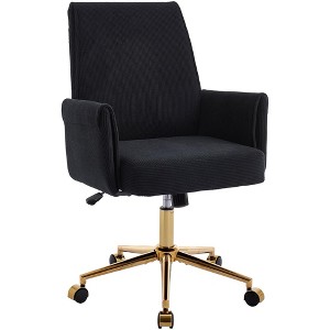 QingMoon Stripes Corduroy Office Chair, Adjustable Swivel Desk Chair, Ergonomic Computer Chair with Gold Base for Living Room and Study - 1 of 4