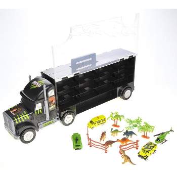 Link Worldwide Ready! Set! Play! 22" Transport Carrier Truck, Toy Includes Dinosaurs, Cars, And Helicopter