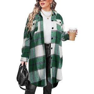 Zeagoo Womens Plus Size Flannel Plaid Shirts Long Sleeve Lounge Lapel Boyfriend Button Down Tartan Long Jacket Coats - 1 of 4