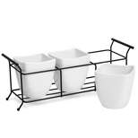 Farmlyn Creek 3-Piece White Ceramic Utensil Holder with Metal Stand, Flatware Caddy for Organizing Cutlery, Silverware, White, 13x4x5 In