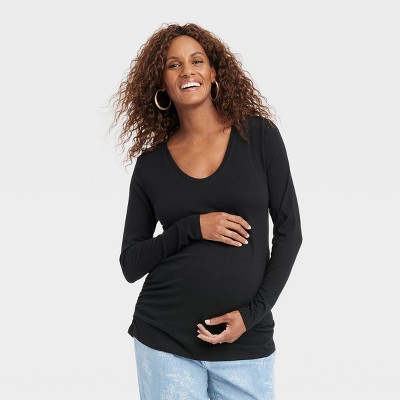 Long Sleeve Scoop Neck Maternity T-Shirt - Isabel Maternity by Ingrid &  Isabel™ Black XXL