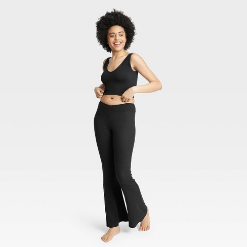 Women's Cozy Ribbed Crossover Waistband Flared Leggings Pajama Pants -  Colsie™ Black Xl : Target