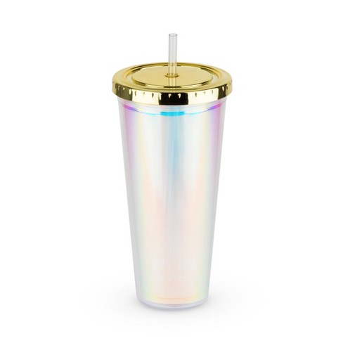 24oz Plastic Tumbler With Straw Iridescent Gold - Opalhouse™ : Target