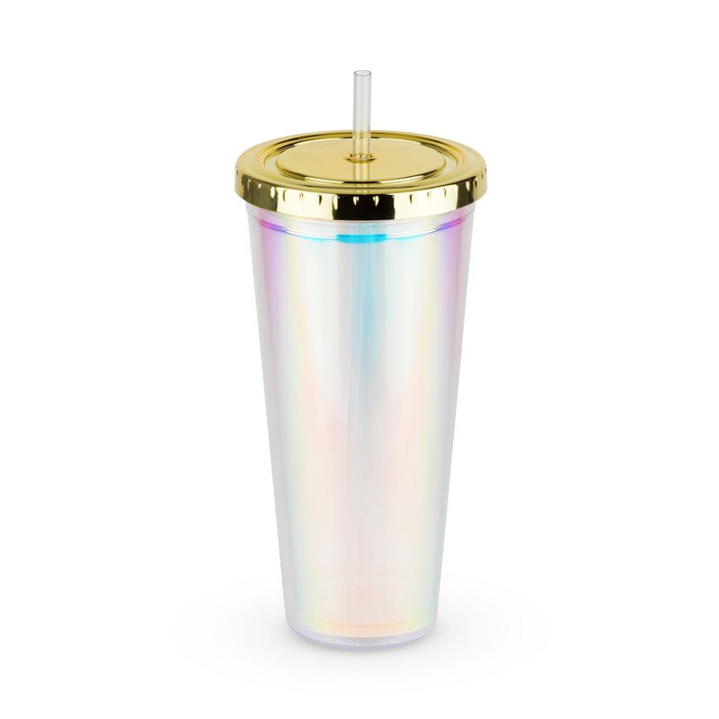 Blush Iridescent Cute Drink Tumbler | Reusable, Leak-Proof, Travel, Clear Plastic, Slim, Iced Coffee Cup with Seal, Screw-On-Lid, and Straw, 24oz, 1 of 5