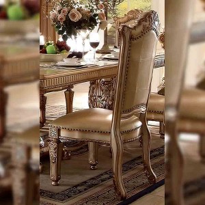 Set of 2 26" Vendome Dining Chairs Bone White/Gold Patina - Acme Furniture: Carved, Nailhead, Upholstered - 1 of 4