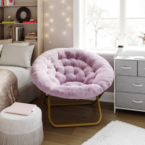Emma And Oliver Oversize Faux Fur Folding Saucer Moon Chair For Dorm And Bedroom Dusty Purple Faux Fur soft Gold Frame Target