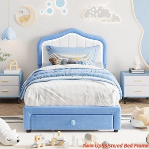 Twin/Twin-XL/Full Size Upholstered Bed Frame with Storage Drawer and Smart light Headboard for Kids, Wooden Slats Support, No Box Spring Needed - 1 of 4
