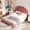 MAYEERTY Queen Size Upholstered Platform Bed, Flower Pattern Velvet Headboard, Bedroom, Beige - 3 of 4