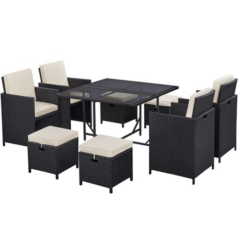 9 piece rattan cube best sale set black