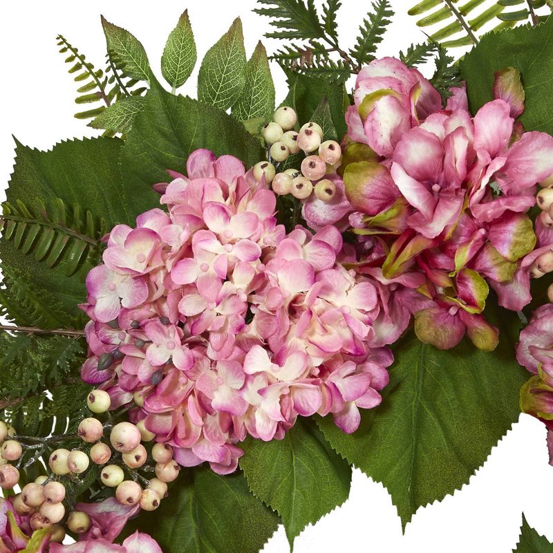 24&#34; Artificial Hydrangea &#38; Berry Wreath Pink - Nearly Natural, 3 of 5