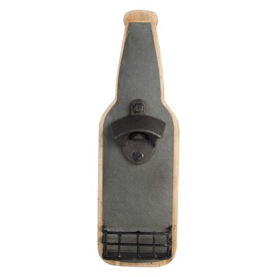 Wood and Metal Bottle Shapped Wall Mount Beer Bottle Opener - Foreside Home & Garden