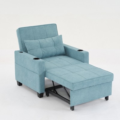 LOVMOR Single/Two Pull Out Sleeper Chair Bed, Convertible Futon Sofa Chair Bed, Sofa Couch Bed with USB Ports, Pillow, Cup Holders, Side Pockets