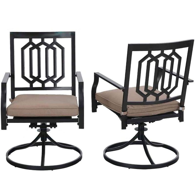 3pc Wrought Iron Patio Dining Set with Square Table with Umbrella Hole &#38; Swivel Chairs - Captiva Designs, 5 of 11