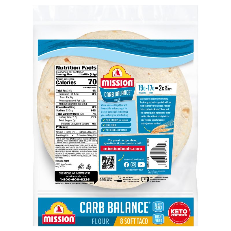 Mission Carb Balance Taco Size Soft flour Tortillas - 12oz/8ct, 3 of 11