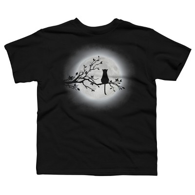 Boy's Design By Humans The Cat and The Moon By Maryedenoa T-Shirt