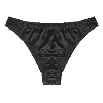Agnes Orinda Women Plus Mid-rise Frill Trim Elastic Waist Satin Bikini  Black Thong 1x : Target