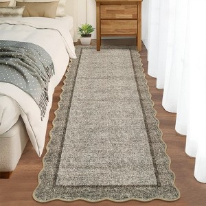 Modern Washable Area Rug, Scalloped Throw Carpet with Non Slip Backing, Low Pile Stain Resistant Floor Carpet for Living Room - 1 of 4