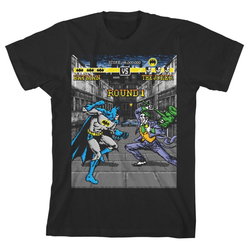 Batman Joker Versus Batman Classic Game Boy's Black T-shirt Toddler Boy to Youth Boy, 1 of 3
