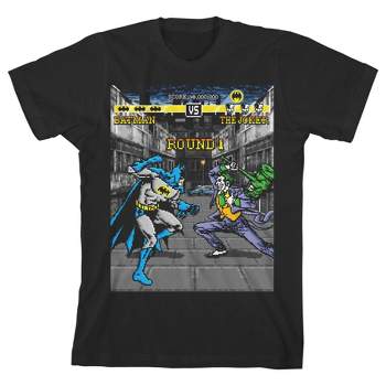 Batman Joker Versus Batman Classic Game Boy's Black T-shirt Toddler Boy to Youth Boy