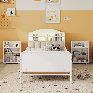 Okak Twin/Full Size Bookcase Platform Beds with Storage & Upholstered Headboard,Metal Bed Frame for Teens,No Spring Box Needed - 1 of 4