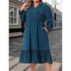 Women's Plus Size Flowy Tiered Layered V Neck Ruffle Long Sleeve Casual A Line Midi Dress with Pocket - Agnes Orinda - 2 of 4