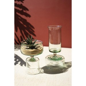 Reversible Glass Compotes with Bases, Handblown Recycled Green Glass Display Pieces, Set of Two by Kalalou - 1 of 4