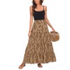 Women's Khaki Botanical Print High Waist Maxi Skirt with Tiered Ruffle Hem - 4 of 4