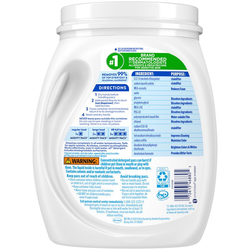 All Mighty Pacs Free Clear Laundry Detergent Pacs - 60ct/24.7oz, 3 of 12