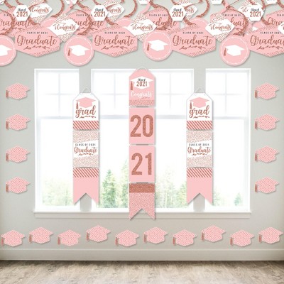 Big Dot of Happiness Rose Gold Grad - Wall and Door Hanging Decor - 2021 Graduation Party Room Decoration Kit