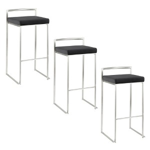 Contemporary Stackable Counter Stool in Stainless Steel with Velvet Seat, Set of 2 - 1 of 4