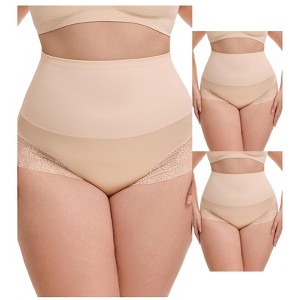 INSPIRE CHIC 3 Packs Women's Lace Trimmed Tummy Control High Waisted Soft Breathable Full Coverage Briefs - 1 of 4