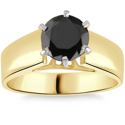 Pompeii3 2Ct Round Black Diamond Solitaire Engagement Ring 14k Yellow Gold