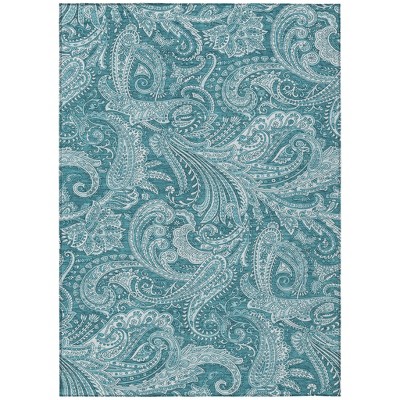 Turquoise And Ivory Paisley Washable Indoor Outdoor Area Rug