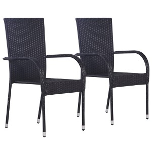 vidaXL Stackable Patio Chairs 2 pcs Poly Rattan Black - 1 of 4
