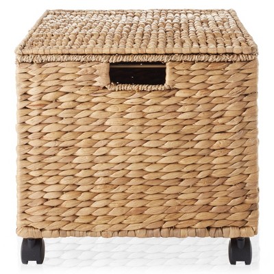 Natural Water Hyacinth Rolling Filing Cabinet with Lid