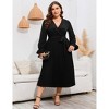 Women's V - Neck Pleated Long - Sleeve Midi Dress with Waist Tie, Flowy & Elegant for Formal Occasions - 4 of 4