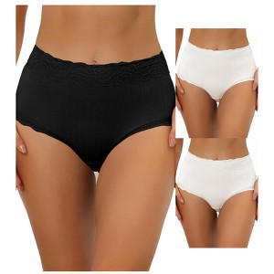 Allegra K Women's High Waist Tummy Control Comfortable Lace Trim Ribbed Briefs Multicolored - 1 of 4