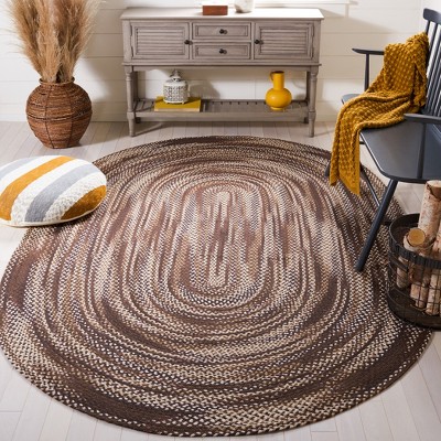 Handwoven Brown and Ivory Cotton Oval Rug 6' x 9'