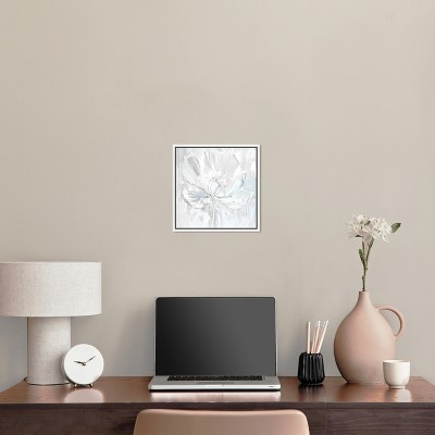 Off-White Magnolia Floral Canvas Art with White Frame, 13" x 13"