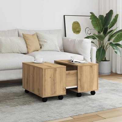 Clihome Modern Sonoma Oak Extendable Table, Sleek Coffee Table with Wheels and Discreet Storage Compartment