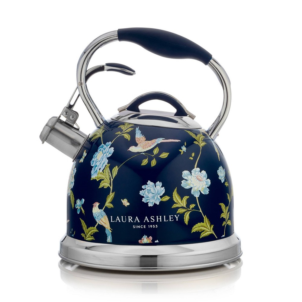 Laura Ashley Stovetop Kettle Navy: Stainless Steel, Rubber Handle, 1 Year Warranty, 101 oz Capacity, Stovetop-Safe