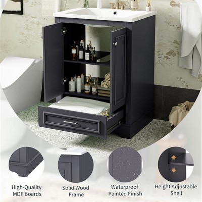 24'' Gray Freestanding Bathroom Vanity with Ceramic Sink