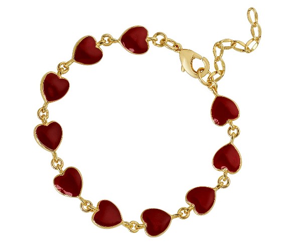 ELLEN 18k Gold Overlay Enamel Children's Heart Link Bracelet - Red