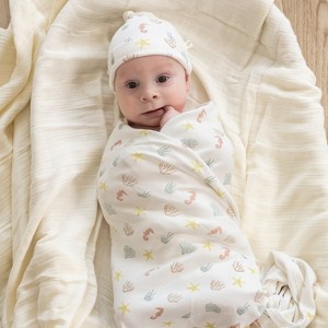 Organic Swaddle Blanket & Hat Set - Coral - 1 of 4